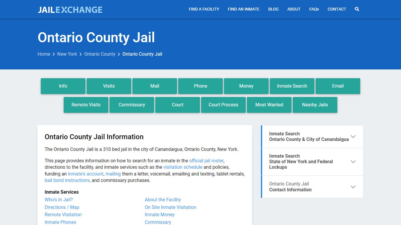 Ontario County Jail, NY Inmate Search, Information